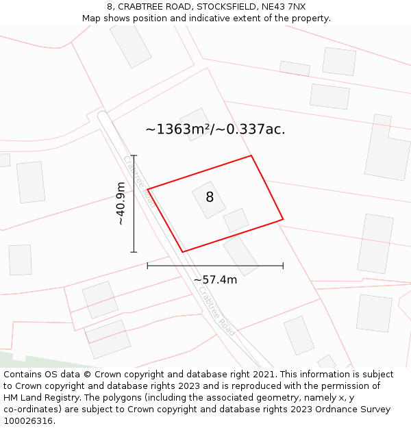 8, CRABTREE ROAD, STOCKSFIELD, NE43 7NX: Plot and title map