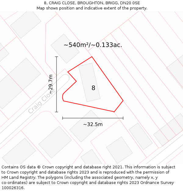 8, CRAIG CLOSE, BROUGHTON, BRIGG, DN20 0SE: Plot and title map