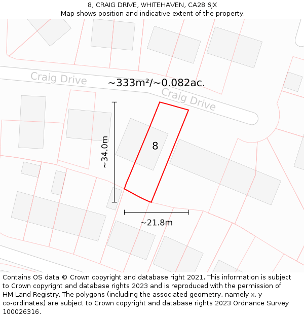 8, CRAIG DRIVE, WHITEHAVEN, CA28 6JX: Plot and title map