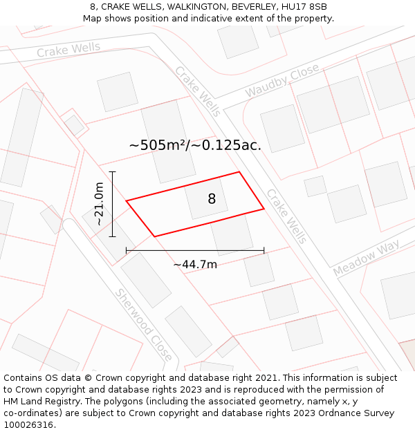 8, CRAKE WELLS, WALKINGTON, BEVERLEY, HU17 8SB: Plot and title map