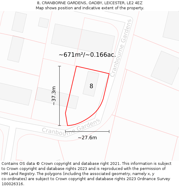 8, CRANBORNE GARDENS, OADBY, LEICESTER, LE2 4EZ: Plot and title map