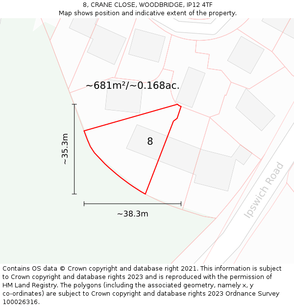 8, CRANE CLOSE, WOODBRIDGE, IP12 4TF: Plot and title map