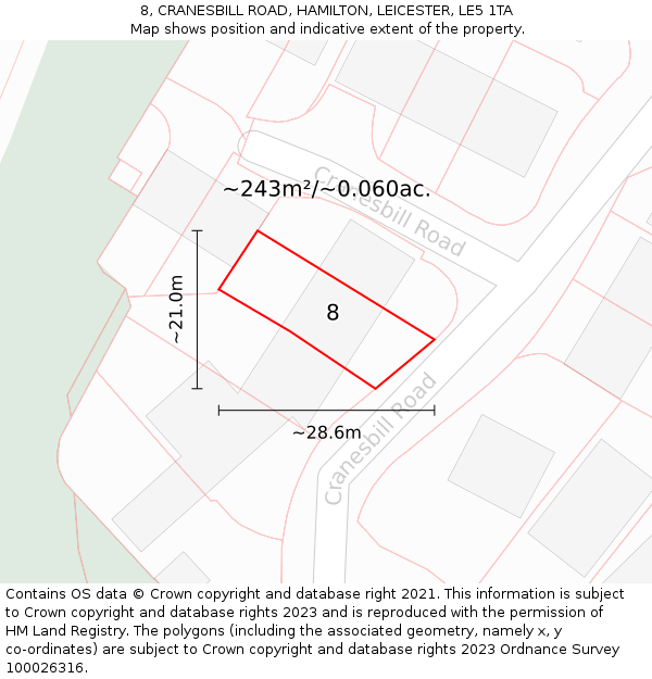 8, CRANESBILL ROAD, HAMILTON, LEICESTER, LE5 1TA: Plot and title map