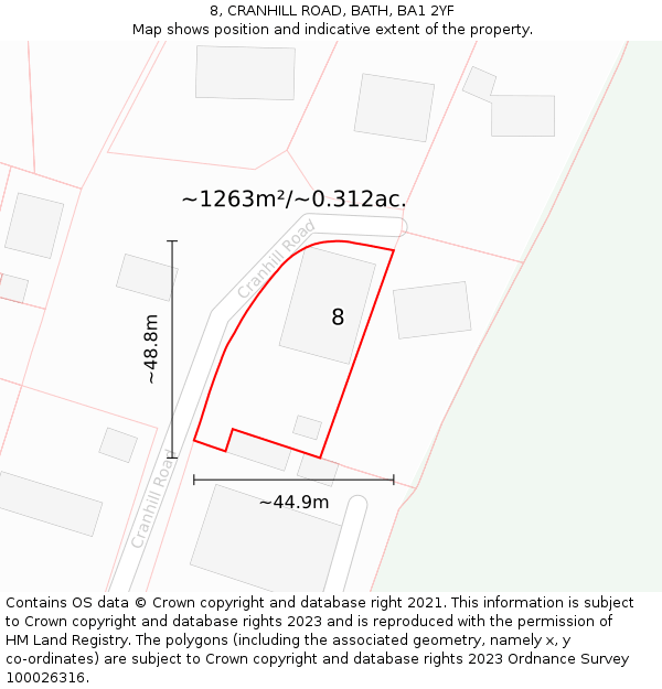 8, CRANHILL ROAD, BATH, BA1 2YF: Plot and title map