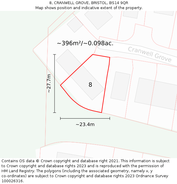 8, CRANWELL GROVE, BRISTOL, BS14 9QR: Plot and title map