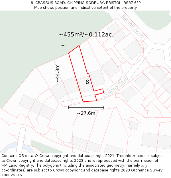 8, CRASSUS ROAD, CHIPPING SODBURY, BRISTOL, BS37 6FP: Plot and title map