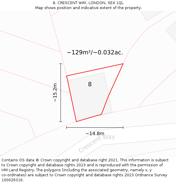 8, CRESCENT WAY, LONDON, SE4 1QL: Plot and title map