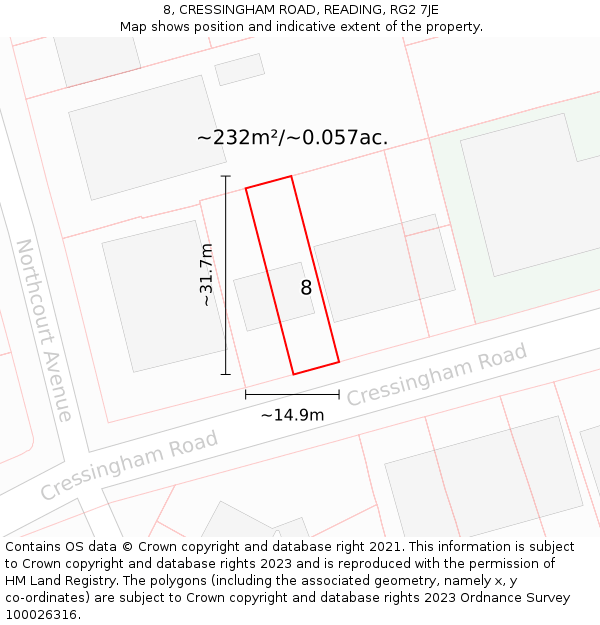 8, CRESSINGHAM ROAD, READING, RG2 7JE: Plot and title map