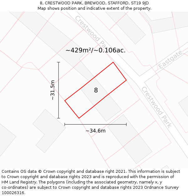 8, CRESTWOOD PARK, BREWOOD, STAFFORD, ST19 9JD: Plot and title map