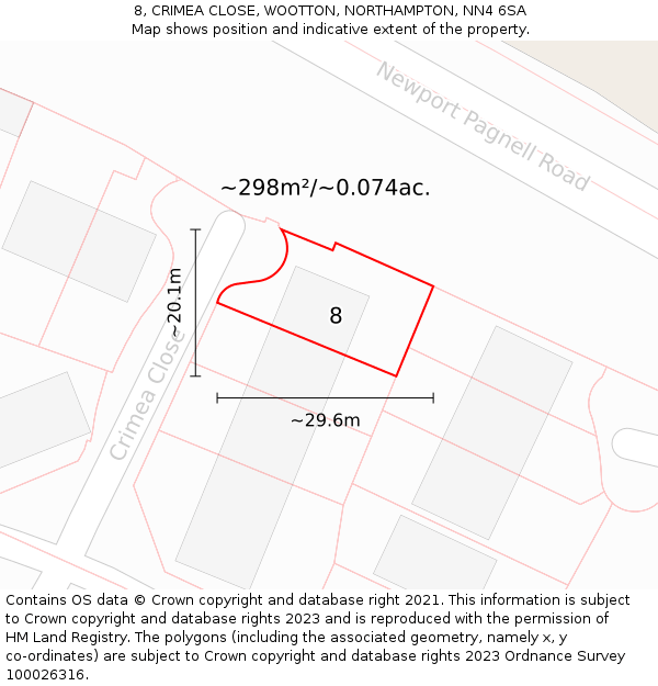 8, CRIMEA CLOSE, WOOTTON, NORTHAMPTON, NN4 6SA: Plot and title map