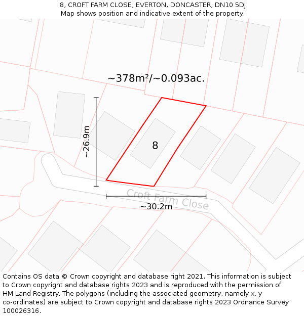 8, CROFT FARM CLOSE, EVERTON, DONCASTER, DN10 5DJ: Plot and title map