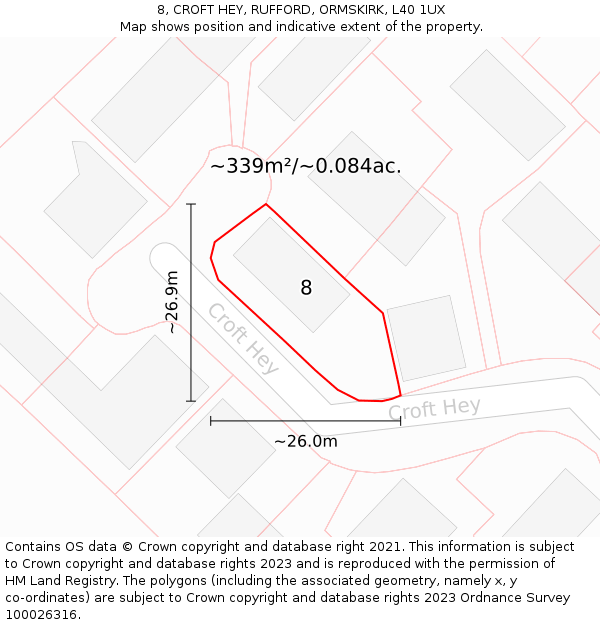 8, CROFT HEY, RUFFORD, ORMSKIRK, L40 1UX: Plot and title map