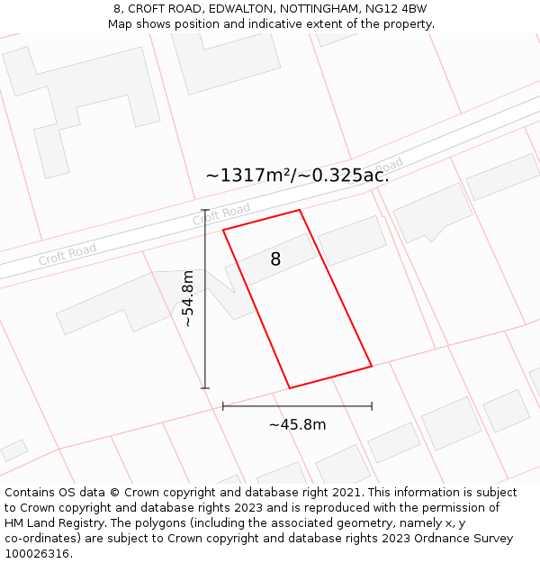 8, CROFT ROAD, EDWALTON, NOTTINGHAM, NG12 4BW: Plot and title map