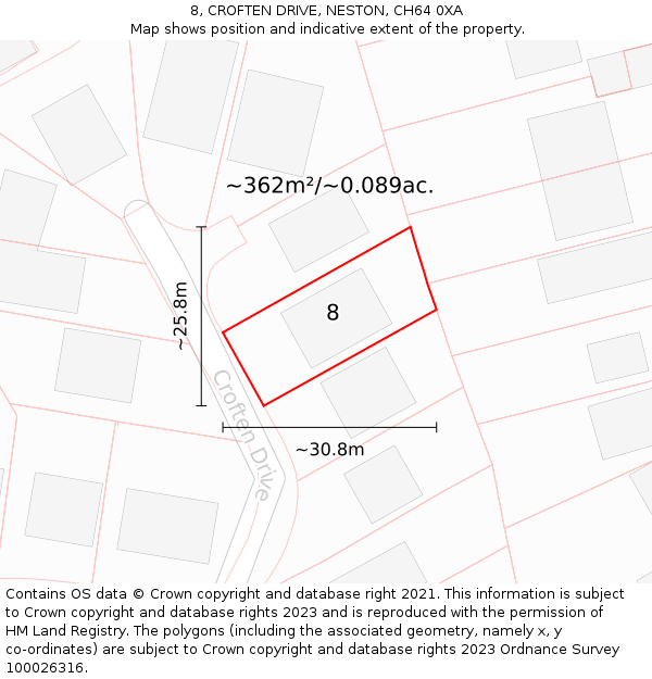 8, CROFTEN DRIVE, NESTON, CH64 0XA: Plot and title map