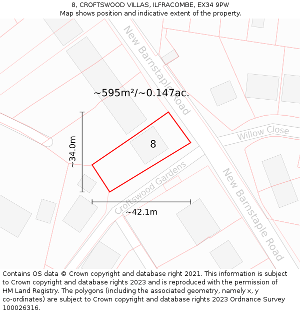 8, CROFTSWOOD VILLAS, ILFRACOMBE, EX34 9PW: Plot and title map