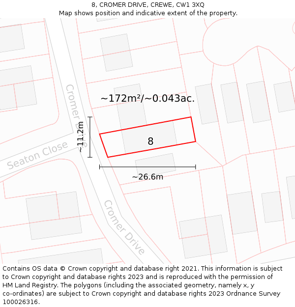 8, CROMER DRIVE, CREWE, CW1 3XQ: Plot and title map