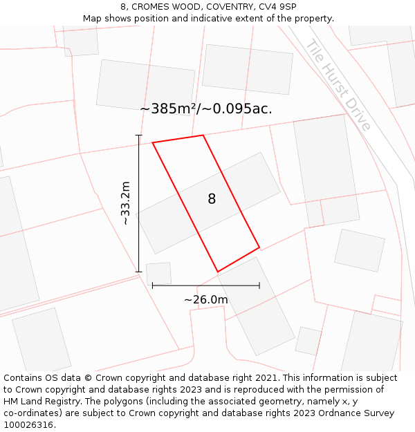 8, CROMES WOOD, COVENTRY, CV4 9SP: Plot and title map