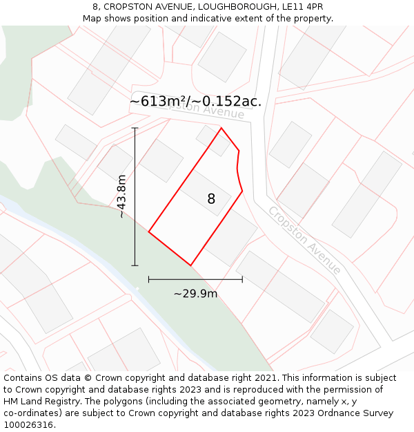 8, CROPSTON AVENUE, LOUGHBOROUGH, LE11 4PR: Plot and title map