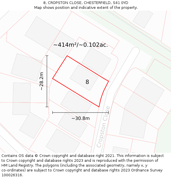 8, CROPSTON CLOSE, CHESTERFIELD, S41 0YD: Plot and title map