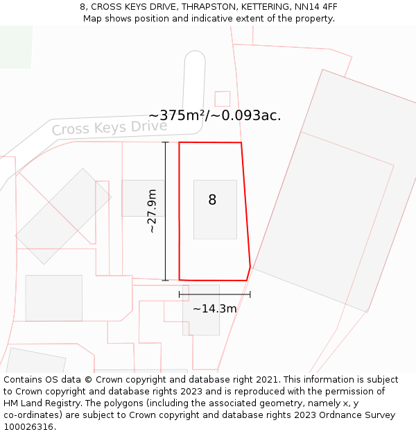 8, CROSS KEYS DRIVE, THRAPSTON, KETTERING, NN14 4FF: Plot and title map