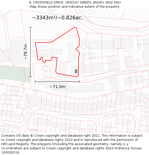 8, CROSSFIELD DRIVE, HINDLEY GREEN, WIGAN, WN2 4GH: Plot and title map