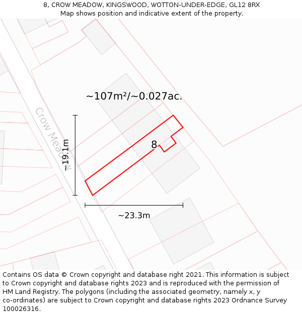 8, CROW MEADOW, KINGSWOOD, WOTTON-UNDER-EDGE, GL12 8RX: Plot and title map