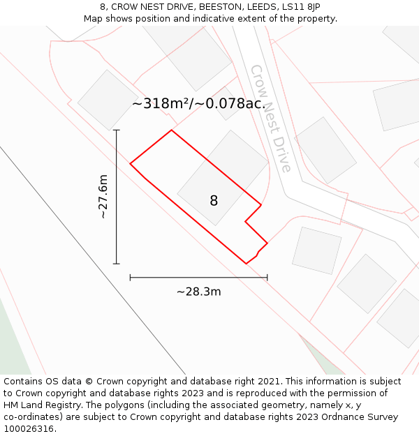 8, CROW NEST DRIVE, BEESTON, LEEDS, LS11 8JP: Plot and title map