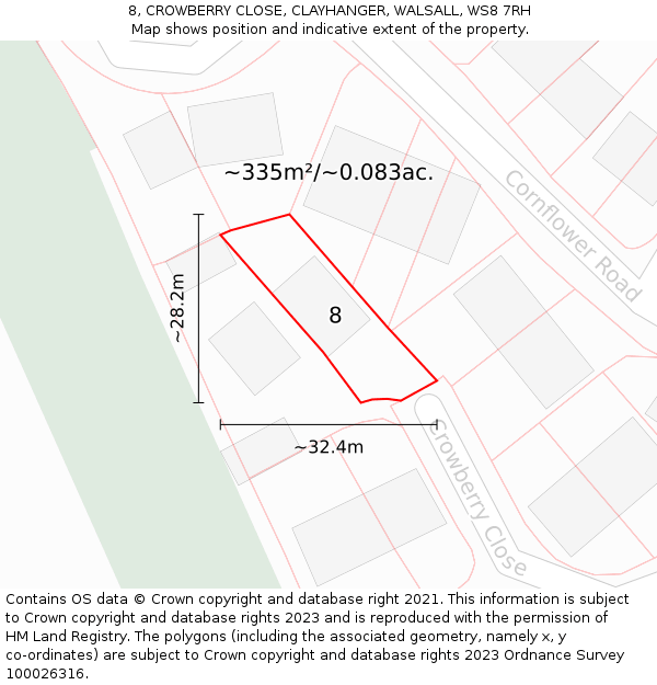 8, CROWBERRY CLOSE, CLAYHANGER, WALSALL, WS8 7RH: Plot and title map