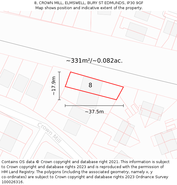 8, CROWN MILL, ELMSWELL, BURY ST EDMUNDS, IP30 9GF: Plot and title map