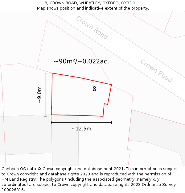 8, CROWN ROAD, WHEATLEY, OXFORD, OX33 1UL: Plot and title map