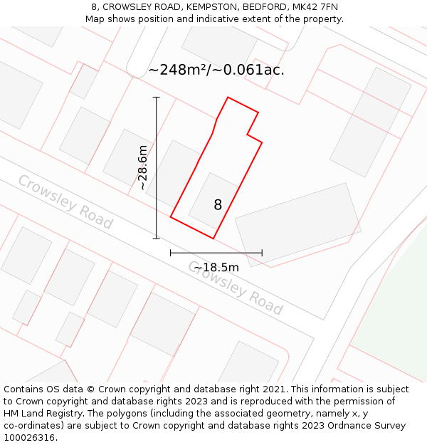 8, CROWSLEY ROAD, KEMPSTON, BEDFORD, MK42 7FN: Plot and title map