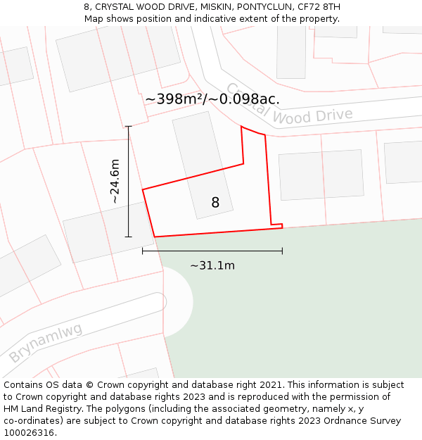 8, CRYSTAL WOOD DRIVE, MISKIN, PONTYCLUN, CF72 8TH: Plot and title map