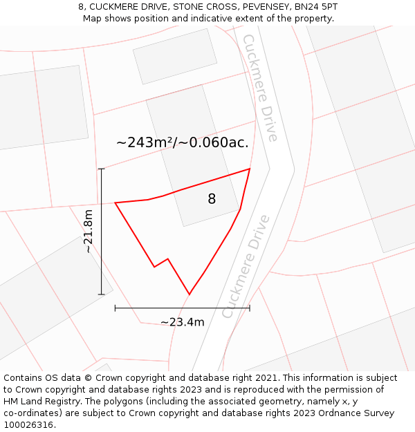 8, CUCKMERE DRIVE, STONE CROSS, PEVENSEY, BN24 5PT: Plot and title map