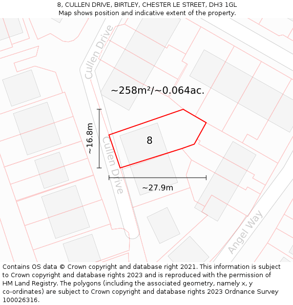 8, CULLEN DRIVE, BIRTLEY, CHESTER LE STREET, DH3 1GL: Plot and title map