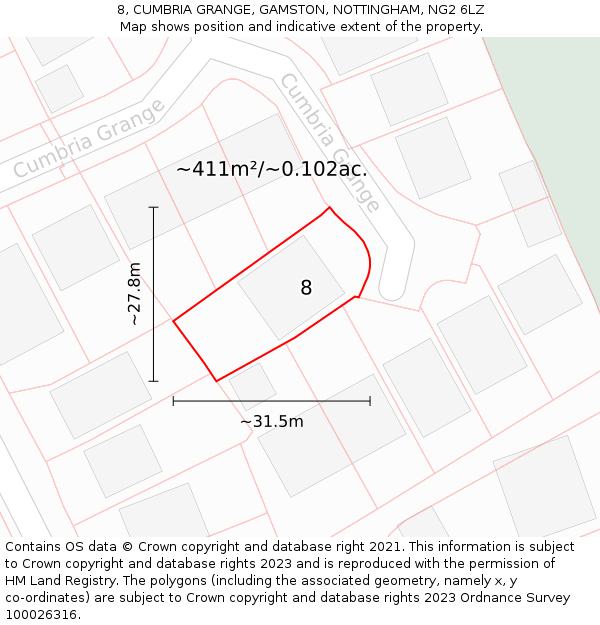 8, CUMBRIA GRANGE, GAMSTON, NOTTINGHAM, NG2 6LZ: Plot and title map