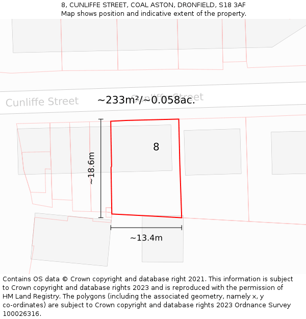 8, CUNLIFFE STREET, COAL ASTON, DRONFIELD, S18 3AF: Plot and title map