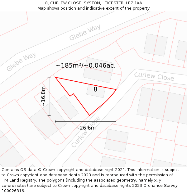 8, CURLEW CLOSE, SYSTON, LEICESTER, LE7 1XA: Plot and title map