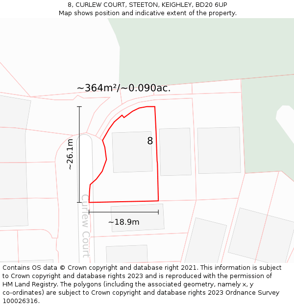 8, CURLEW COURT, STEETON, KEIGHLEY, BD20 6UP: Plot and title map