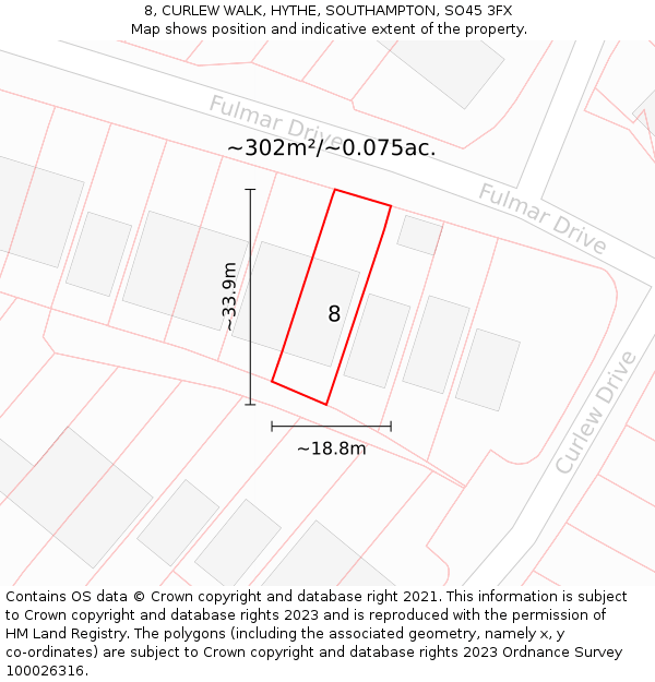 8, CURLEW WALK, HYTHE, SOUTHAMPTON, SO45 3FX: Plot and title map