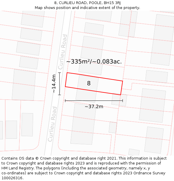 8, CURLIEU ROAD, POOLE, BH15 3RJ: Plot and title map
