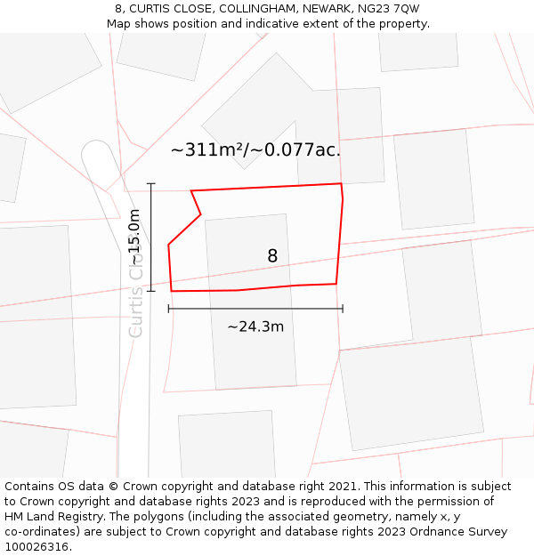 8, CURTIS CLOSE, COLLINGHAM, NEWARK, NG23 7QW: Plot and title map