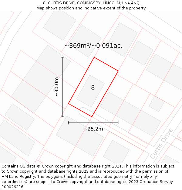 8, CURTIS DRIVE, CONINGSBY, LINCOLN, LN4 4NQ: Plot and title map