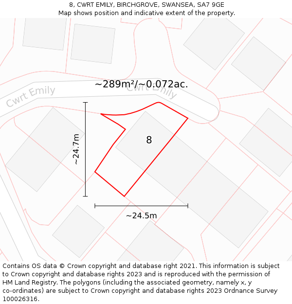 8, CWRT EMILY, BIRCHGROVE, SWANSEA, SA7 9GE: Plot and title map