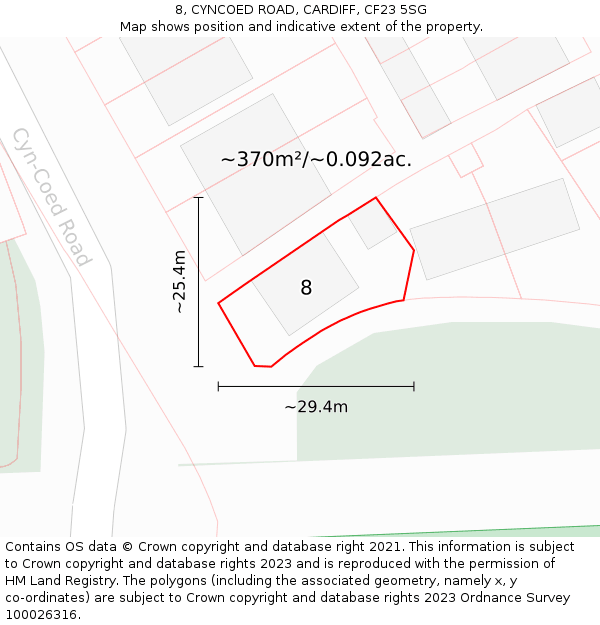 8, CYNCOED ROAD, CARDIFF, CF23 5SG: Plot and title map