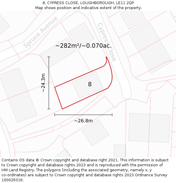 8, CYPRESS CLOSE, LOUGHBOROUGH, LE11 2QP: Plot and title map