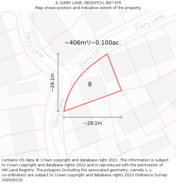8, DAIRY LANE, REDDITCH, B97 6TR: Plot and title map