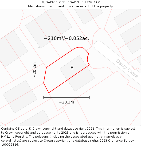 8, DAISY CLOSE, COALVILLE, LE67 4AZ: Plot and title map