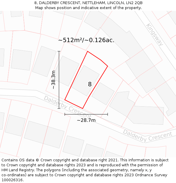 8, DALDERBY CRESCENT, NETTLEHAM, LINCOLN, LN2 2QB: Plot and title map