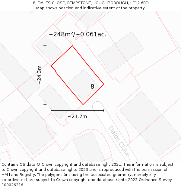 8, DALES CLOSE, REMPSTONE, LOUGHBOROUGH, LE12 6RD: Plot and title map