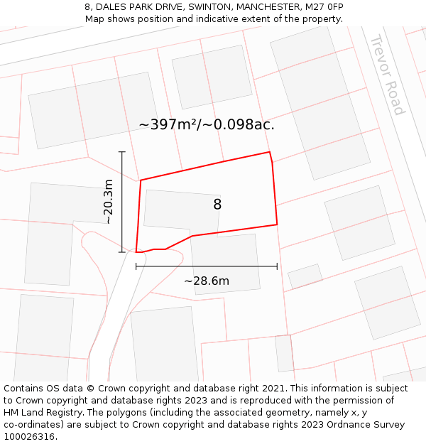 8, DALES PARK DRIVE, SWINTON, MANCHESTER, M27 0FP: Plot and title map